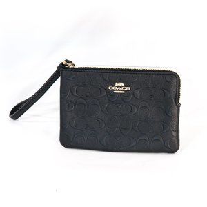Coach Signature Black Leather Corner Zip Wristlet NWT!